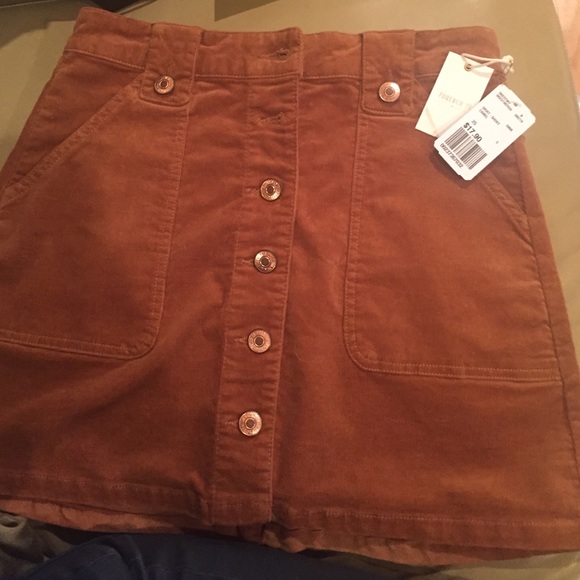 Corduroy Button-Down Mini Skirt-Camel