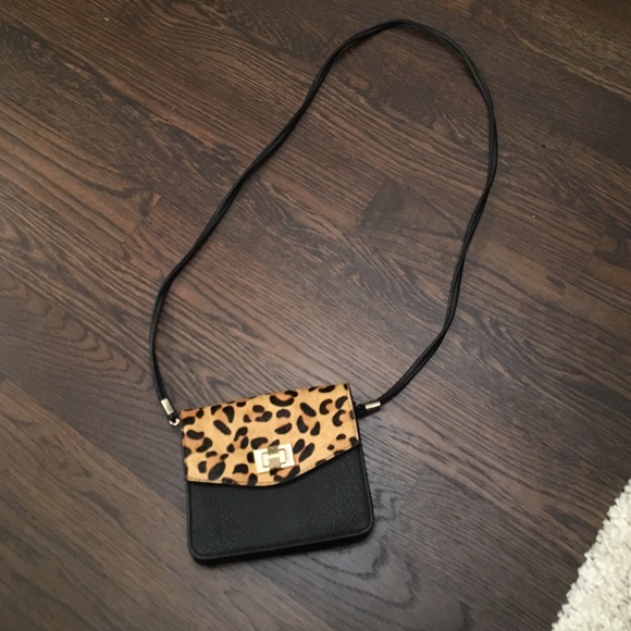 Black leather and leopard pony hair bag