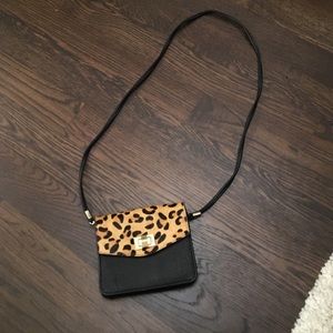Black leather and leopard pony hair bag