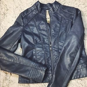 Grey/blue faux leather jacket