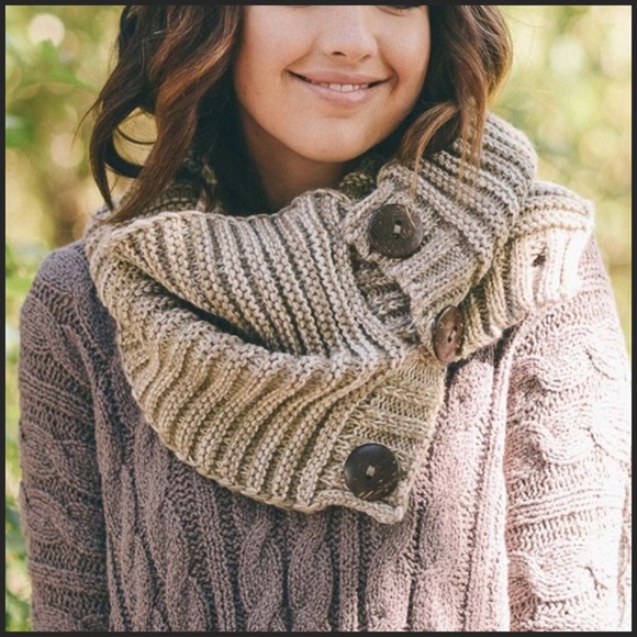 Mocha Infinity Scarf With Buttons - Picture 2 of 2