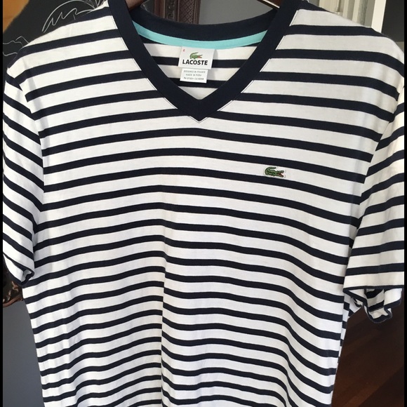 Men's authentic Lacoste striped V-neck T-shirt