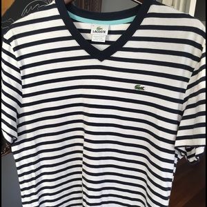 Men's authentic Lacoste striped V-neck T-shirt