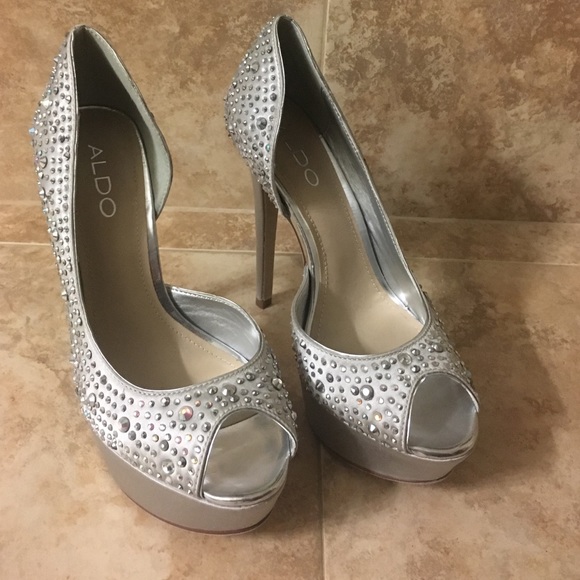 Aldo Peep-toe Silver Crystal Stillettos