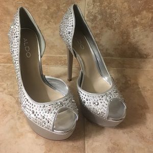 Aldo Peep-toe Silver Crystal Stillettos