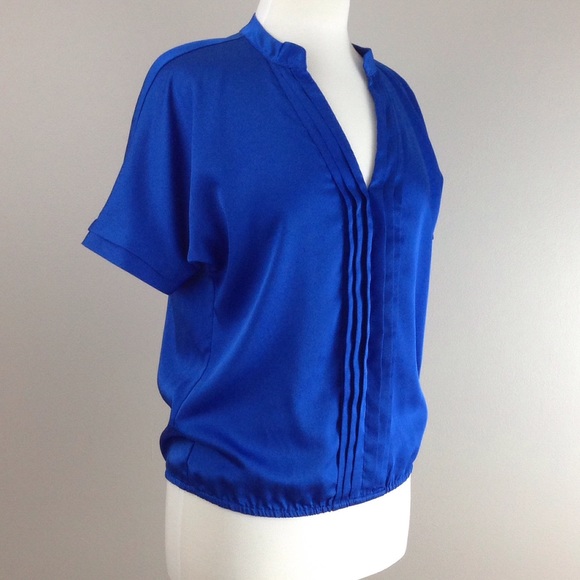 New York & Co Blue V-neck Satin Blouse
