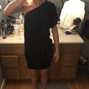One Shoulder Black hip hugging dress!