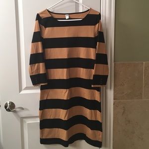 Black and camel striped dress.
