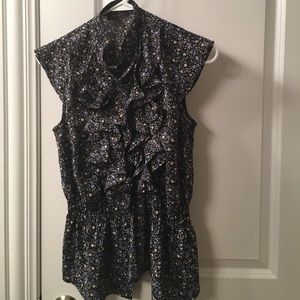 Navy  white floral print blouse.