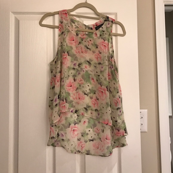 Sheer high low floral tank