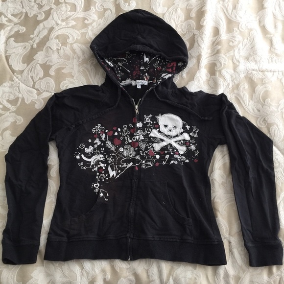 Full Tilt Black Skeleton Hoodie Zip Up Sz L