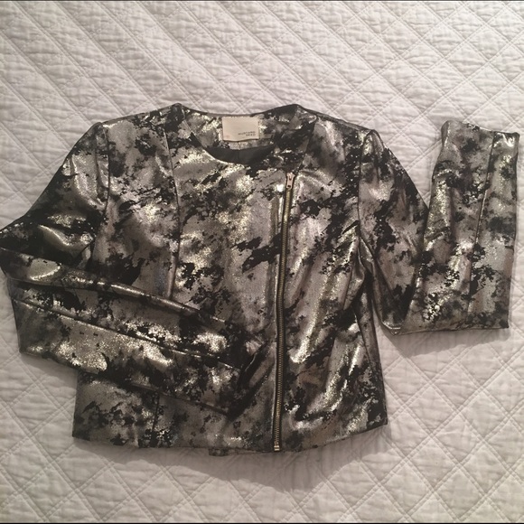 NWOT Mustard Seed Silver & Black Moto Jacket