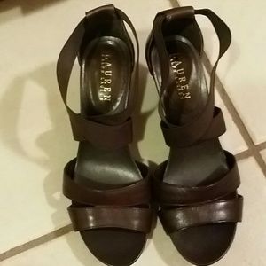 Ralph Lauren brown leather sandals elastic straps