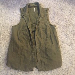 Free People Military Vest with Frayed Sleeveless