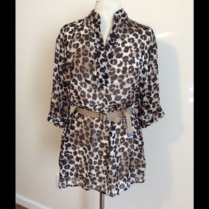 High Low Sheer 1/4 Open Neck Tunic 2X