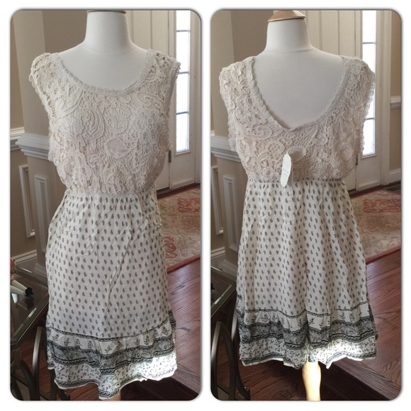 Altered State  Dresses & Skirts - NWT Cream Crochet Lace Dress w/Patterned Skirt