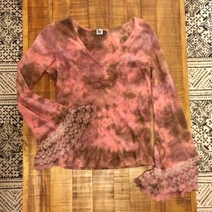 Pink tie dyed bell sleeve top