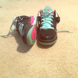 Girls black pink and teal Jordan sneakers