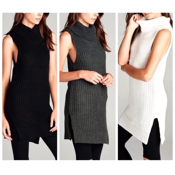 Fashionomics Tops - Sleeveless Turtleneck Sweater Tunic
