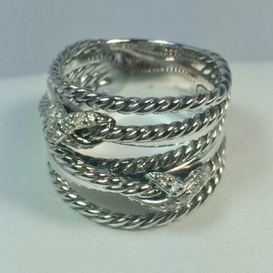 David Yurman Double X Crossover Ring & Diamonds 7