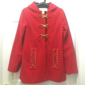 Anthropologie Small Lightweight Red Hooded Peacoat