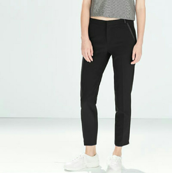 Zara work pants with faux leather piping