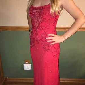 Sleek Red Beaded Gown