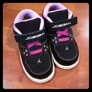 Toddler pink and black Jordans