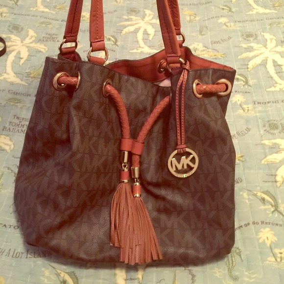 Michael Kors brown and beige bucket purse