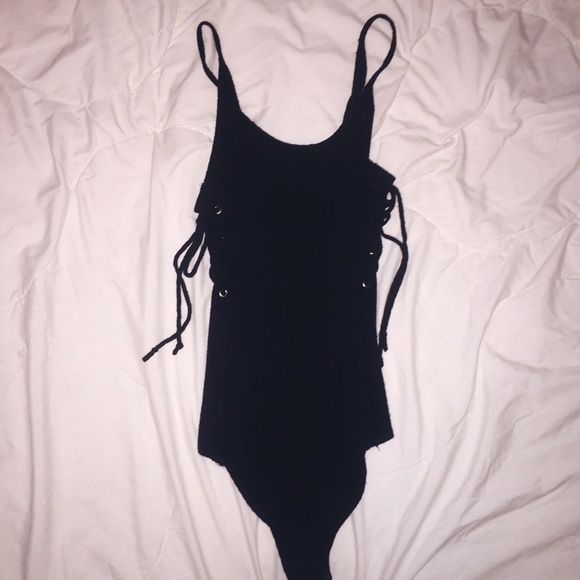 Black Bodysuit with Lace-Up Sides