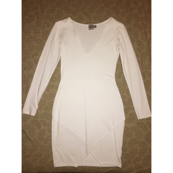 ASOS White Long Sleeve Asymmetrical Dress