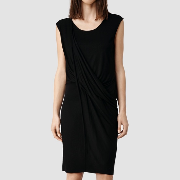 All saints Amelia Black Twisted Front Drape Dress