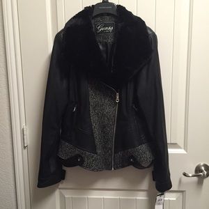 Leather Jacket w Faux Fur Trim