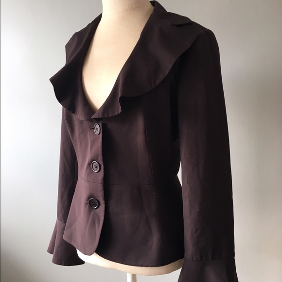 Trina Turk Brown Ruffle Jacket Sz 8 - Picture 1 of 4