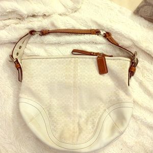 White leather Coach with Cognac handles