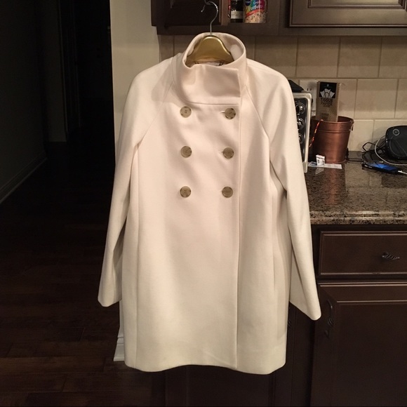 Cream cowl neck, double breasted wool coat - Picture 1 of 4