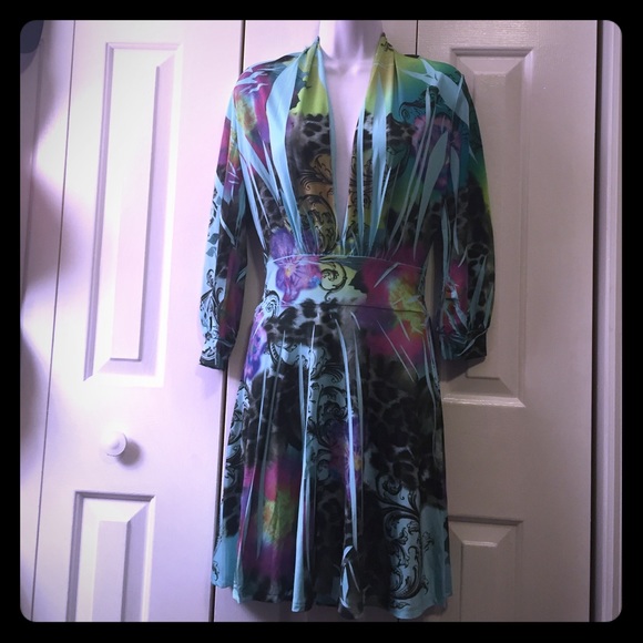 Plunge neck vibrant dress by symphony size small