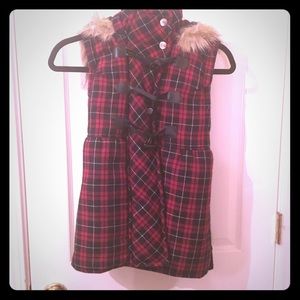 Red plaid faux fur vest
