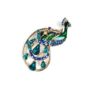 Charter Club Glass Stone Peacock Brooch Pin NEW