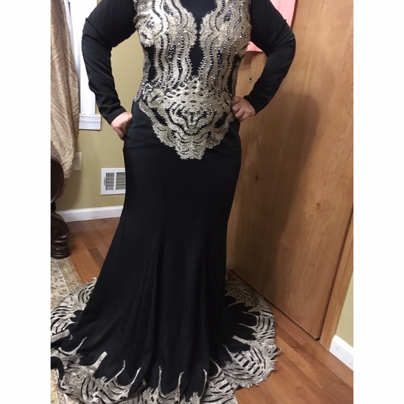 Long sleeve couture embellished gown