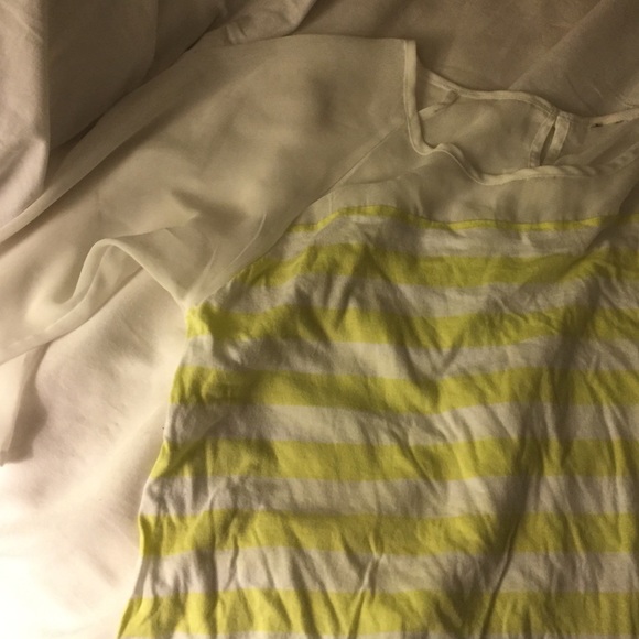 Lime green striped blouse with sheer sleeves - Picture 2 of 3