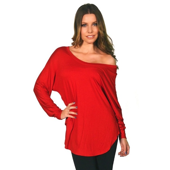 Boutique Tops - 🎉CLEARANCE🎉 Long Sleeve Red Off-Shoulder Top