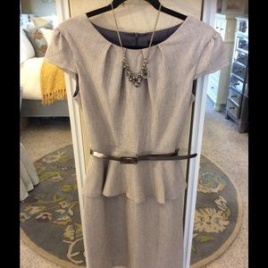 Elegant Peplum Dress in Soft Grey comes with belt