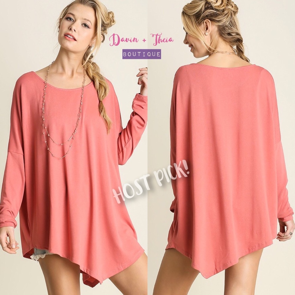 HP 💖 Salmon Asymmetrical Long Sleeve Top