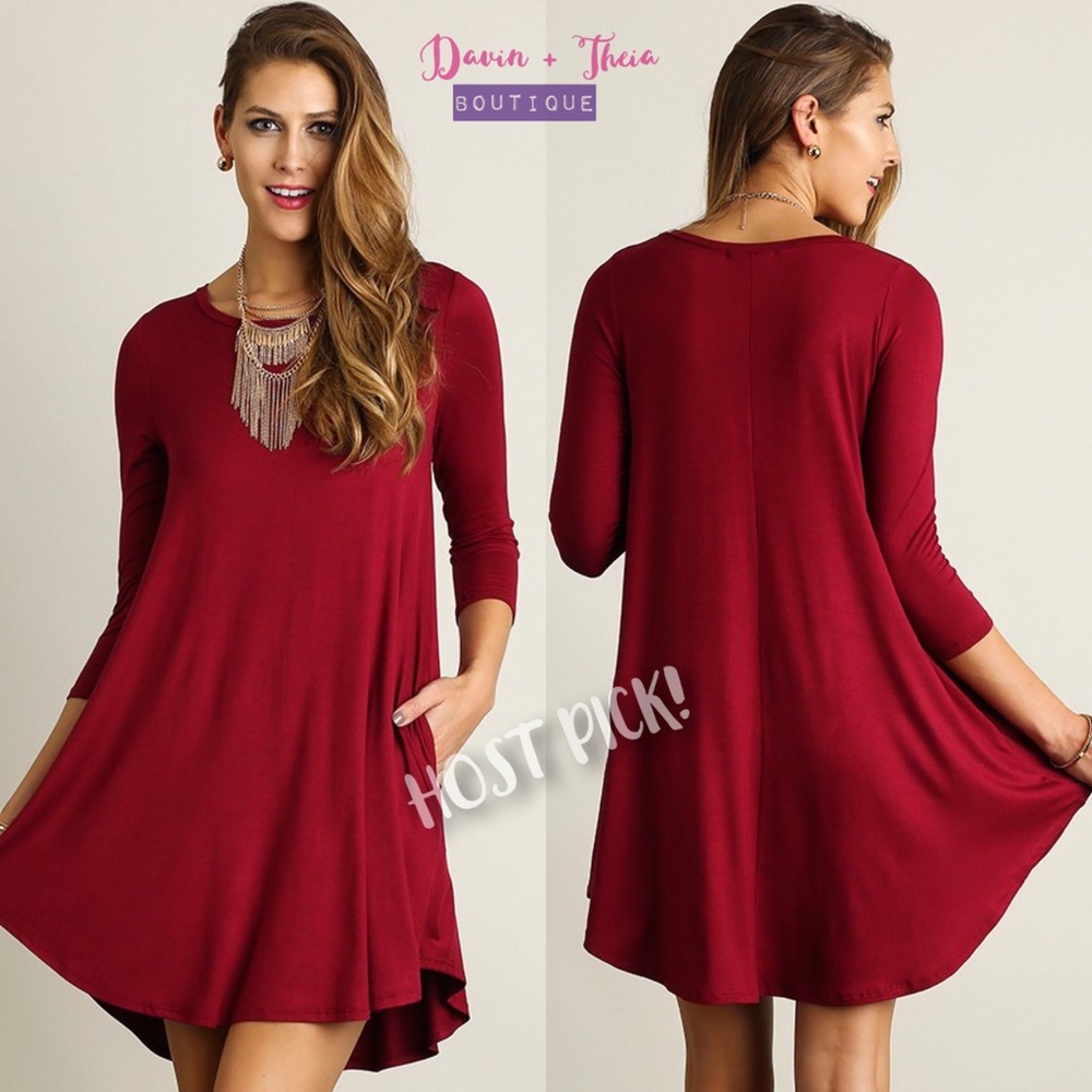 HP 3X 💖 Wine Scoop Neck T-Shirt Dress