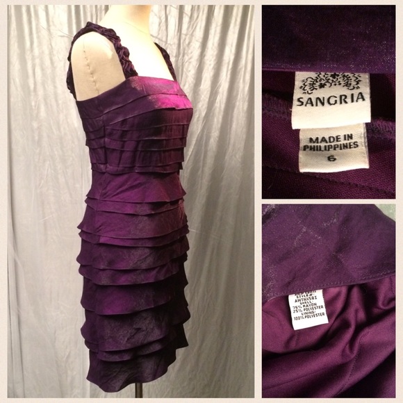 Violet satin ruffled layer sleeveless sheath dress - Picture 2 of 4