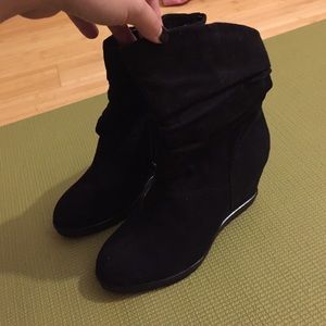 Black wedge booties