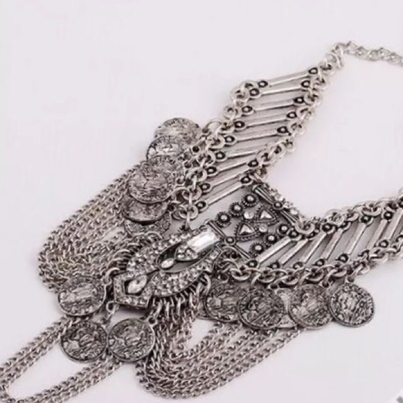 Silver and crystal Bohemian statement bib - Picture 2 of 2