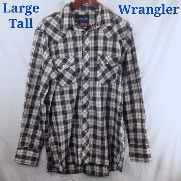 Wranglers Western Wear Grey Plaid Pearl Snap Shirt