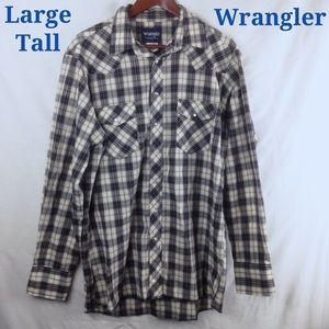 Wranglers Western Wear Grey Plaid Pearl Snap Shirt